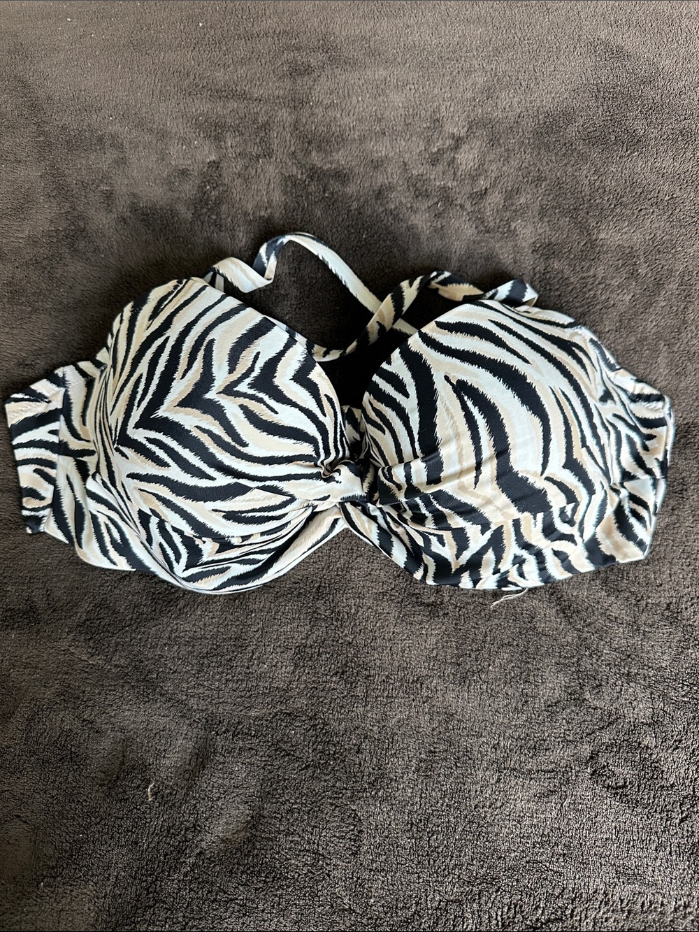 Shade & Shore Black, White & Tan Zebra Print Bikini Top - 36DD
